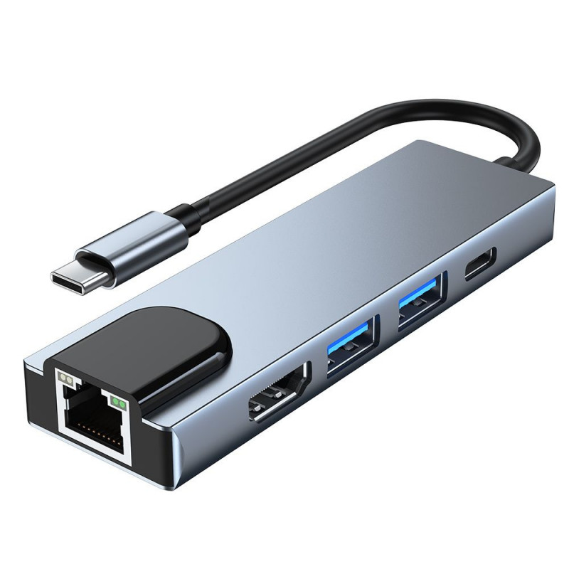 Tech-Protect V3 5in1 USB-C šakotuvas, pilkas
