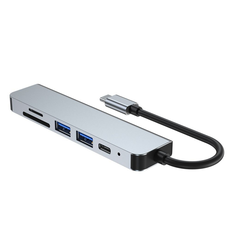 Tech-Protect V4 6-in-1 USB-C šakotuvas, pilkas