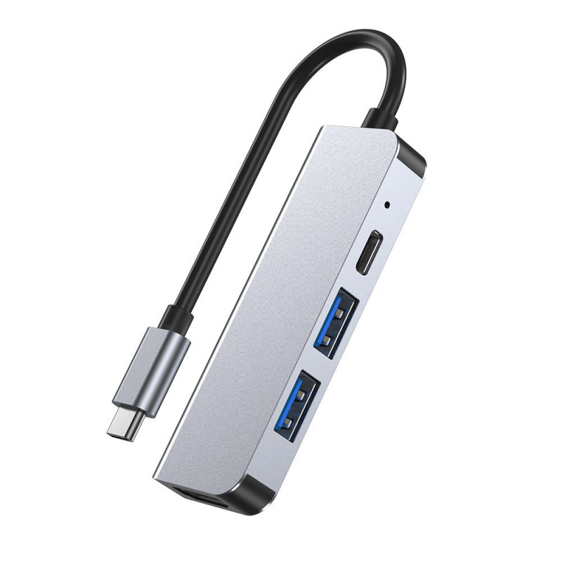 Tech-Protect V2 4-in-1 USB-C šakotuvas, pilkas