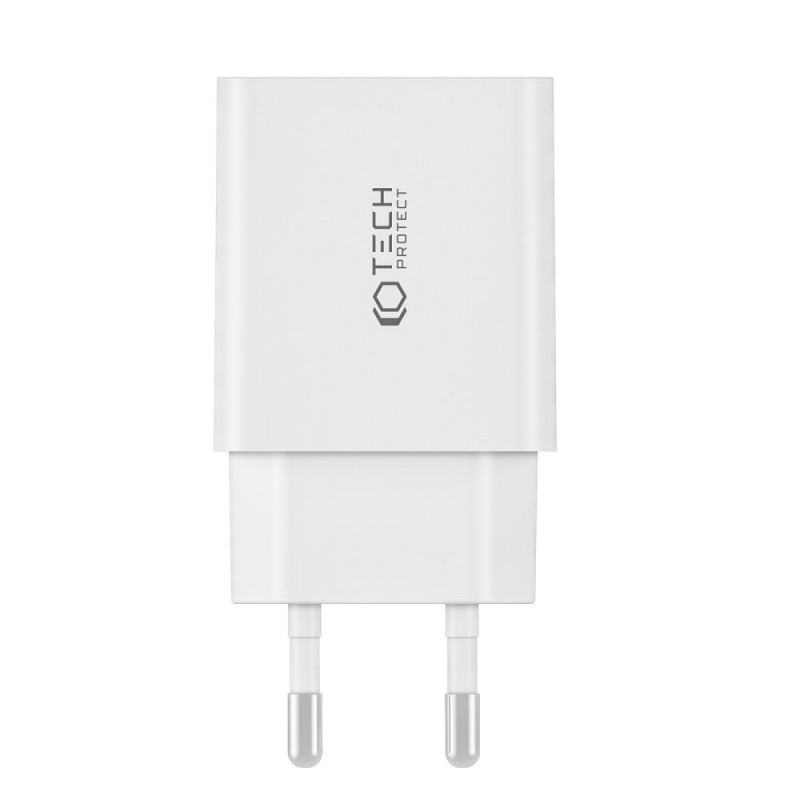 Tech-Protect NC30W 2 prievadų sieninis įkroviklis PD 30W QC 3.0, baltas