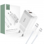 Tech-Protect C20W 2 portų sieninis įkroviklis PD 20W QC 3.0 su USB-C kabeliu, baltas