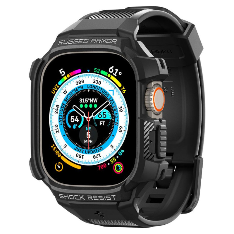 Spigen Rugged Armor Pro apyrankė su korpusu, skirta Apple Watch Ultra 1 / 2 / 3 49 mm, juoda