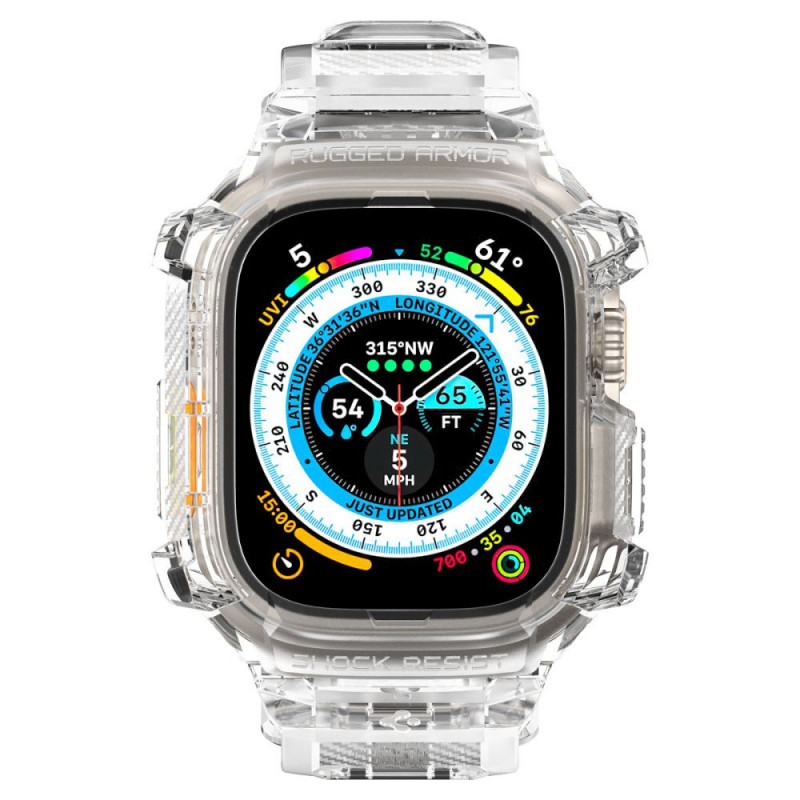 Spigen Rugged Armor Pro apyrankė su dėklu, skirta Apple Watch Ultra 49 mm, Crystal Clear
