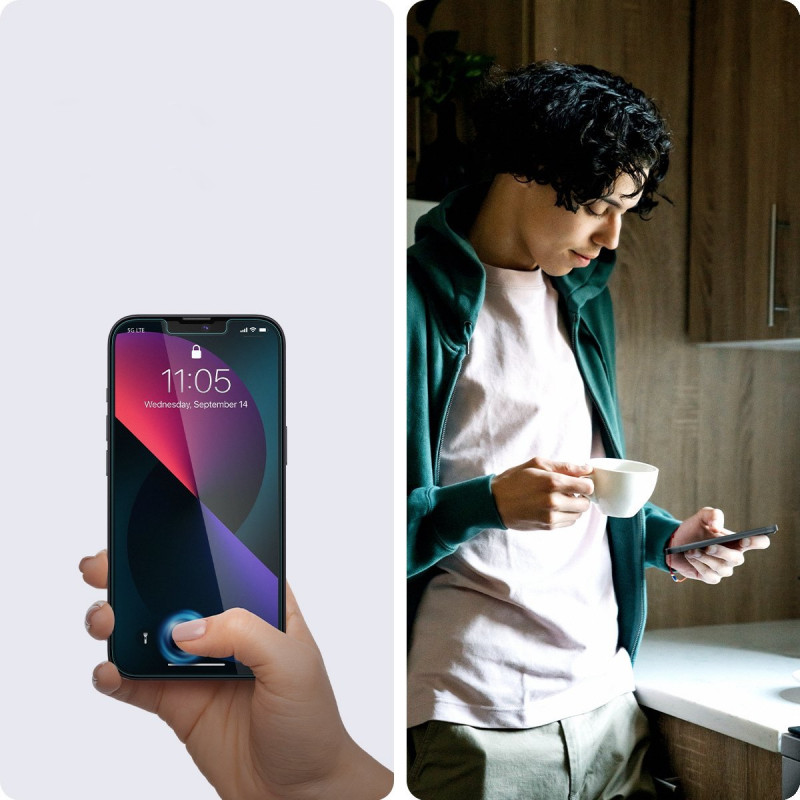 Spigen GLAS.tR EZ Fit grūdintas stiklas, skirtas Apple iPhone 13 / 13 Pro / 14 / 16e / 17e, permatomas