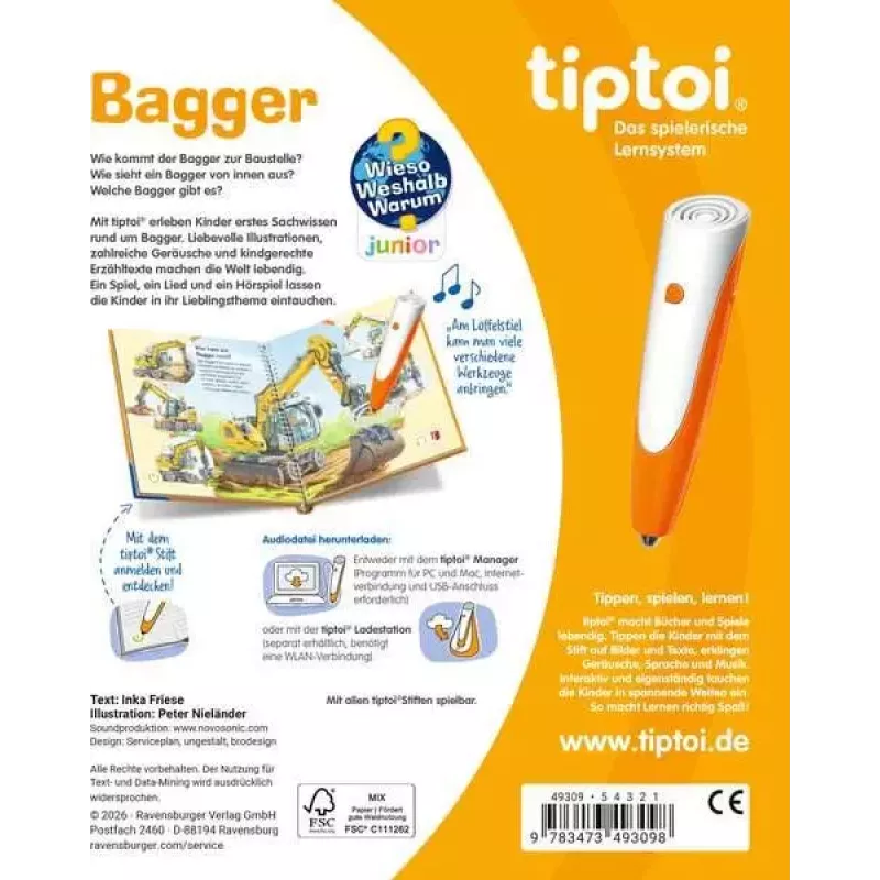 Ravensburger tiptoi Wieso? Weshalb? Warum? Bagger, vokiškas leidimas