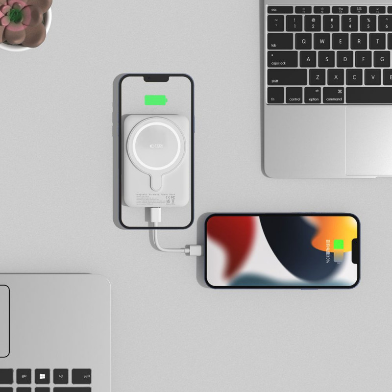 Tech-Protect PB10 LifeMag MagSafe nešiojamas įkroviklis 5000 mAh 15 W (THP1282WHT), baltas