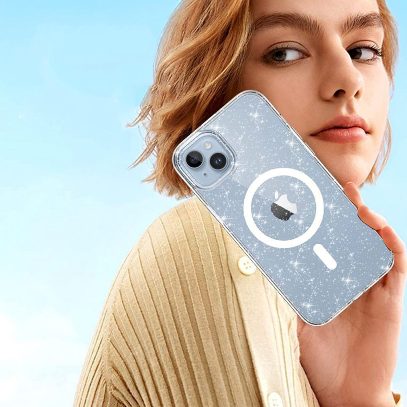 Tech-Protect Tech-Protect FlexAir Hybrid MagSafe dėklas, skirtas Apple iPhone 15, Glitter Clear