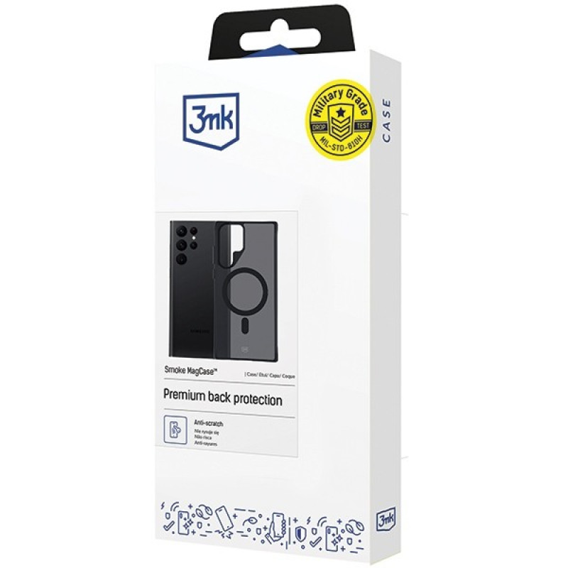 3MK Smoke MagCase, skaidrus dūmų atspalvio dėklas, skirtas Samsung Galaxy S23 Ultra