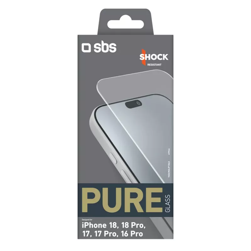 sbs mobile SBS Pure Glass grūdintas stiklas, skirtas iPhone 18 / 18 Pro / 17 / 17 Pro / 16 Pro (1 vnt.)