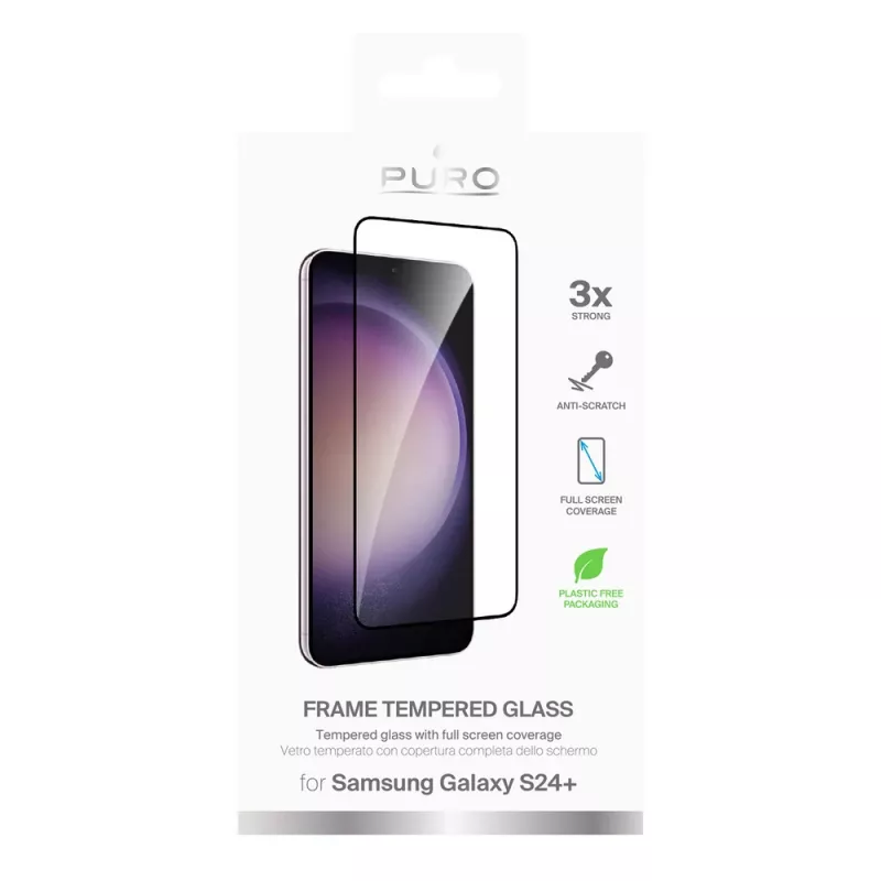 PURO Frame grūdintas stiklas su juodu rėmeliu, skirtas Samsung Galaxy S25+ / S24+