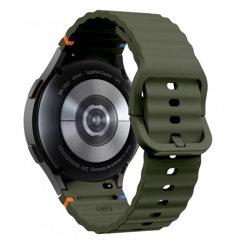 Tech-Protect silikoninis sportinis dirželis THP3054, skirtas Samsung Galaxy Watch 4/5/5 Pro/6/7/FE, Army Green
