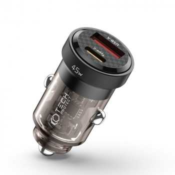 Tech-Protect CC45W 2 prievadų automobilinis įkroviklis, USB-C PD 45W, USB-A QC 3.0, juodas