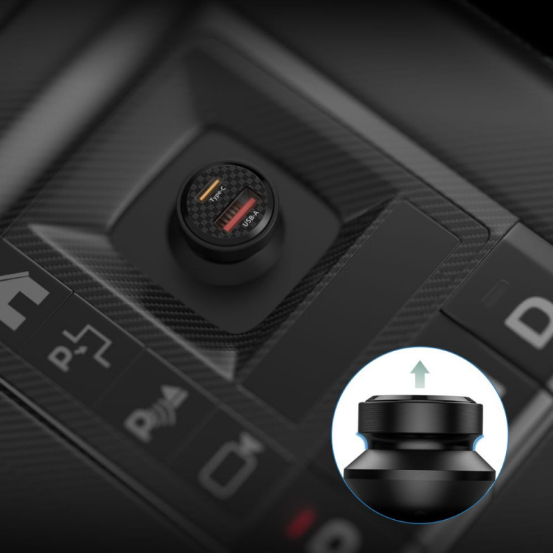 Tech-Protect CC45W 2 prievadų automobilinis įkroviklis, USB-C PD 45W, USB-A QC 3.0, juodas