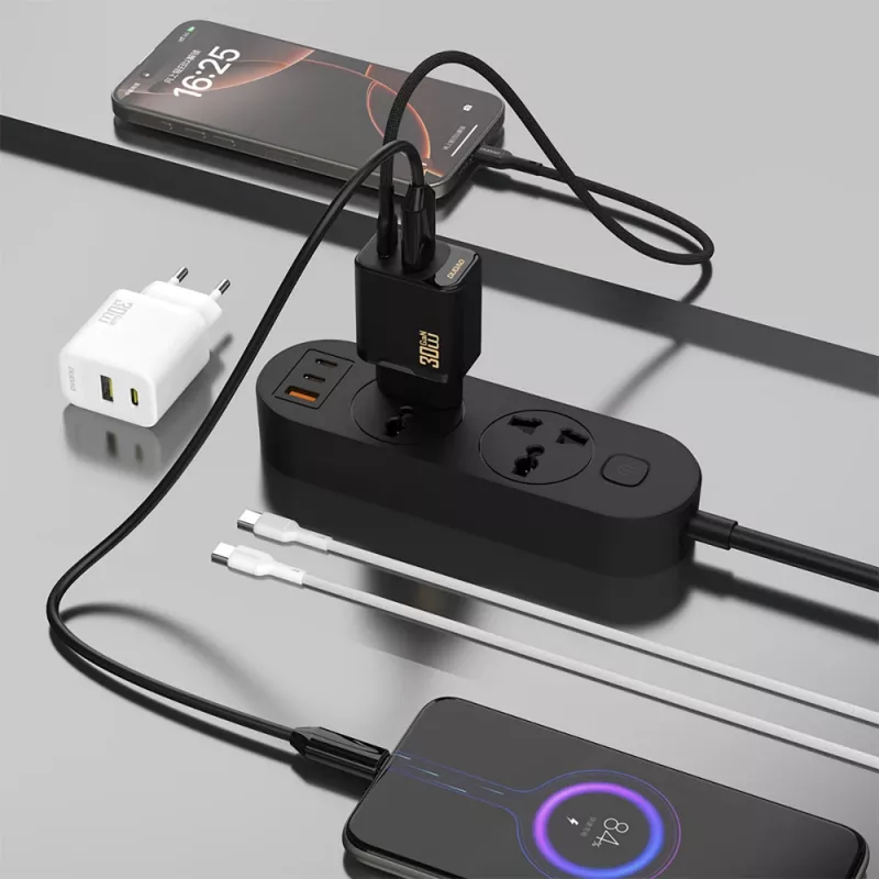 Dudao A27TEU PD 30W GaN sieninis įkroviklis, USB-A + USB-C, juodas