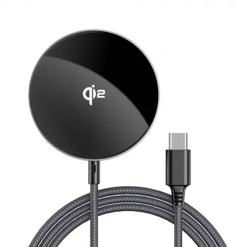 Acefast E24 Qi2 15 W magnetinis belaidis įkroviklis su 1,2 m USB-C kabeliu, juodas