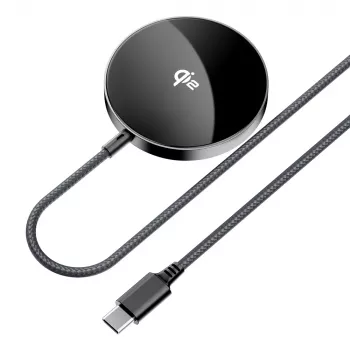 Acefast E24 Qi2 15 W magnetinis belaidis įkroviklis su 1,2 m USB-C kabeliu, juodas