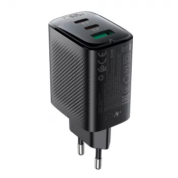 Acefast A108 GaN PD 67W sieninis įkroviklis, 2x USB-C, 1x USB-A, juodas