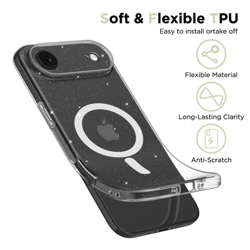 Tech-Protect FlexAir MagSafe dėklas, skirtas Apple iPhone Air, permatomas blizgus