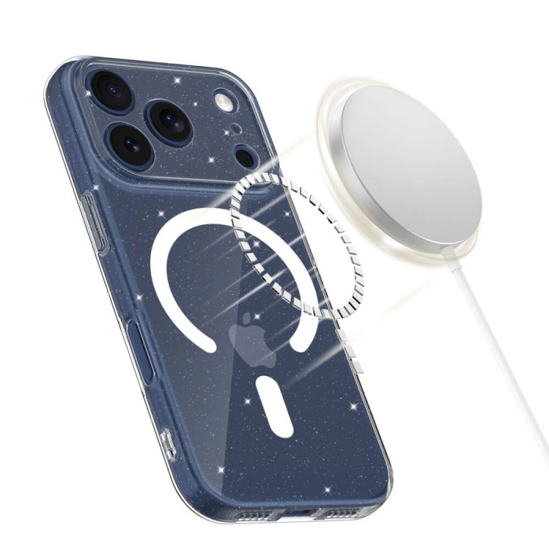 Tech-Protect FlexAir MagSafe dėklas, skirtas Apple iPhone 17 Pro Max, permatomas su blizgučiais