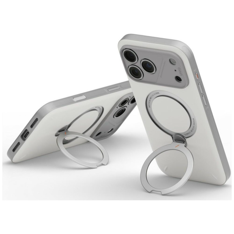 UNIQ Elix dėklas, skirtas Apple iPhone 18 Pro Max / 17 Pro Max, 360° besisukantis atrama, šviesiai pilkas