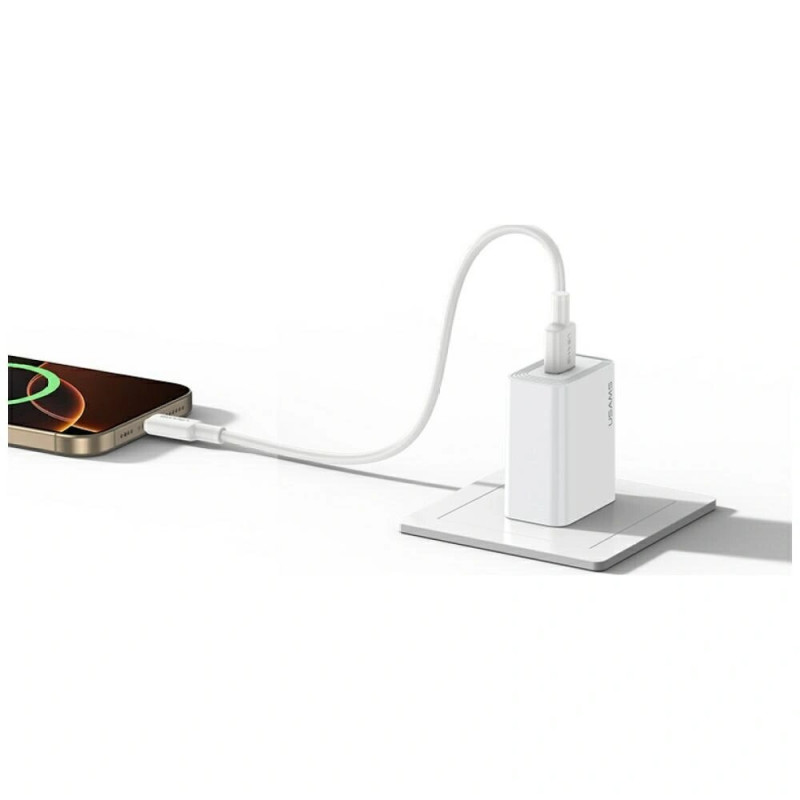 USAMS CC326 T69 USB-A sieninis įkroviklis, 10,5 W, 2,1 A, baltas