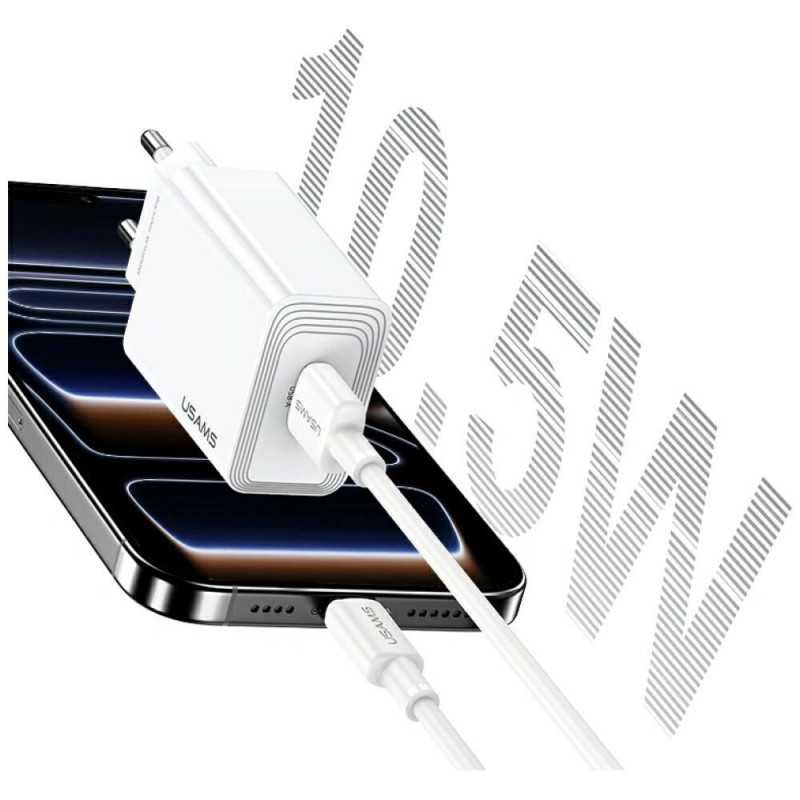 USAMS CC326 T69 USB-A sieninis įkroviklis, 10,5 W, 2,1 A, baltas