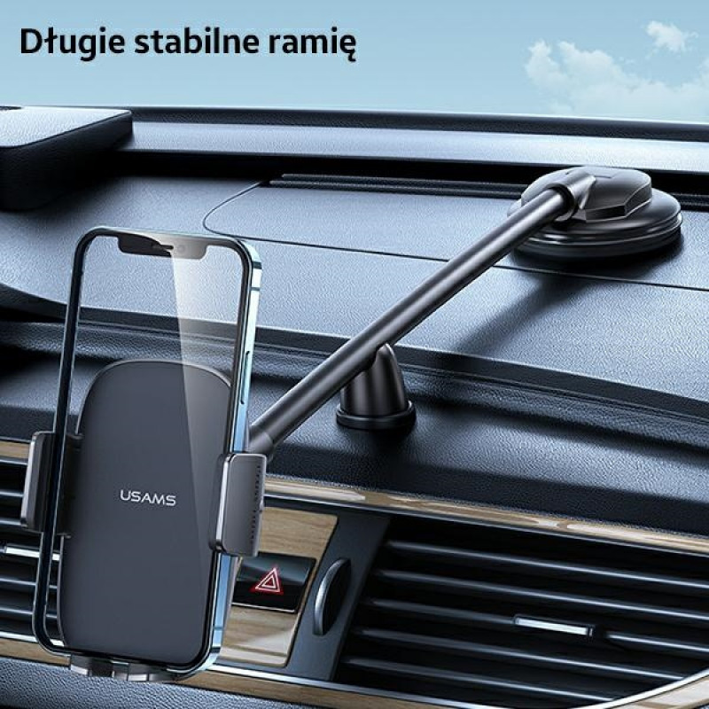 USAMS US-ZJ065 prietaisų skydelio automobilinis telefono laikiklis su siurbtuku, juodas (ZJ065ZJ01)
