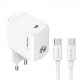 USAMS CC339 T76 45W GaN USB-C sieninis įkroviklis su SJ711 USB-C–USB-C kabeliu (1 m), baltas
