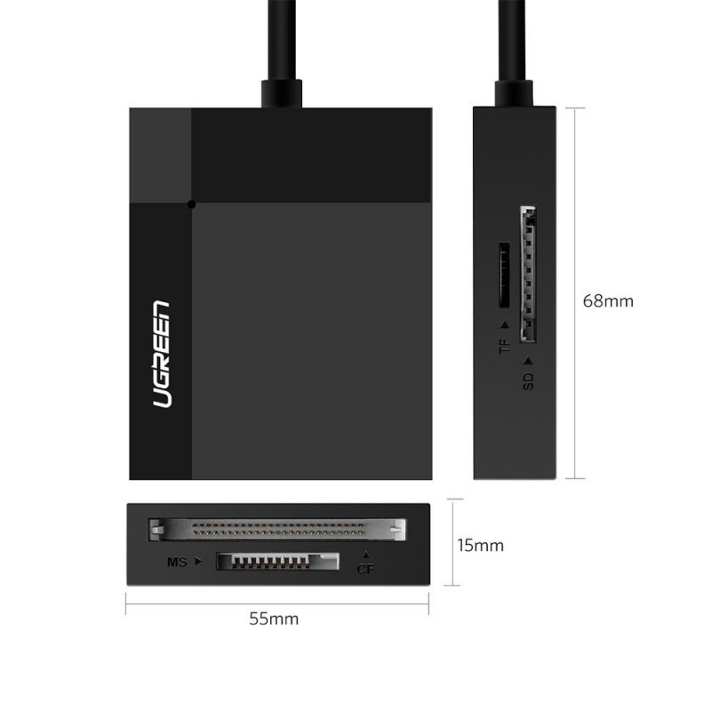 Ugreen CR125 USB 3.0 kortelių skaitytuvas, SD / microSD / CF / MS, juodas