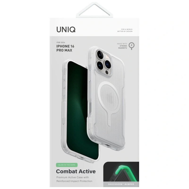 UNIQ Combat Active apsauginis dėklas, skirtas Apple iPhone 16 Pro Max, Magclick Charging, lume white