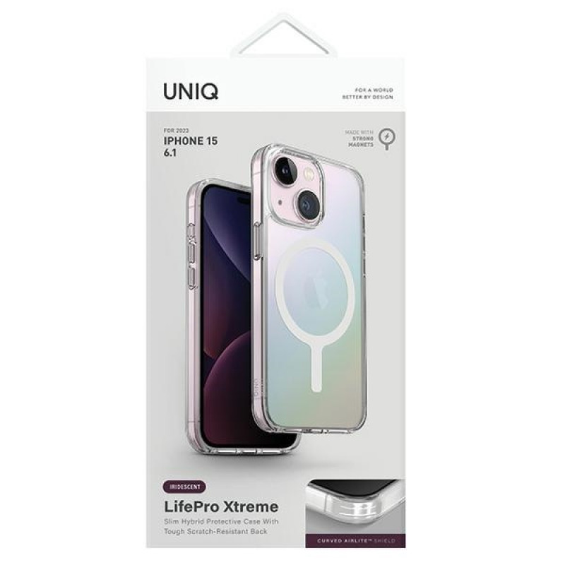 UNIQ LifePro Xtreme MagClick įkrovimo dėklas, skirtas Apple iPhone 15, Iridescent