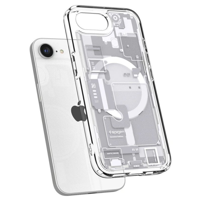 Spigen Ultra Hybrid Mag MagSafe dėklas, skirtas Apple iPhone 17e / 16e, Zero One, baltas