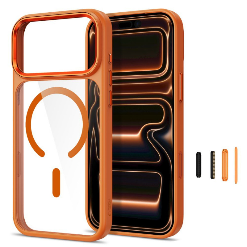 Tech-Protect Magmat MagSafe CC dėklas, skirtas Apple iPhone 17 Pro / 18 Pro, Cosmic Orange / permatomas