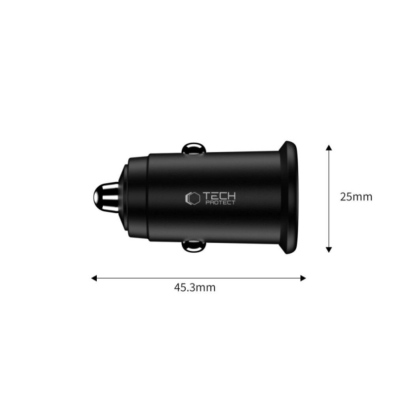 Tech-Protect CC02 2 prievadų automobilinis įkroviklis USB-A / USB-C, PD 35W / QC 3.0, juodas (THP4079)