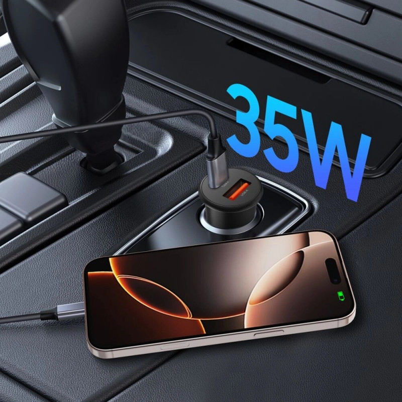 Tech-Protect CC02 2 prievadų automobilinis įkroviklis USB-A / USB-C, PD 35W / QC 3.0, juodas (THP4079)