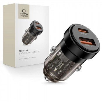 Tech-Protect CC03 2 prievadų automobilinis įkroviklis USB-A / USB-C, PD 30W / QC 3.0, juodas