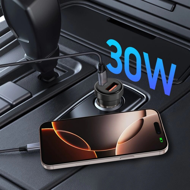 Tech-Protect CC03 2 prievadų automobilinis įkroviklis USB-A / USB-C, PD 30W / QC 3.0, juodas