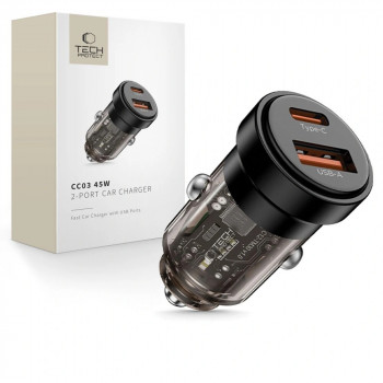 Tech-Protect CC03 2 prievadų automobilinis įkroviklis USB-A / USB-C, PD 45W / QC 3.0, juodas