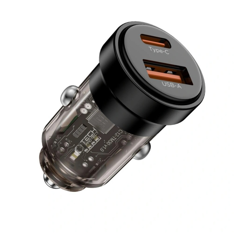 Tech-Protect CC03 2 prievadų automobilinis įkroviklis USB-A / USB-C, PD 45W / QC 3.0, juodas
