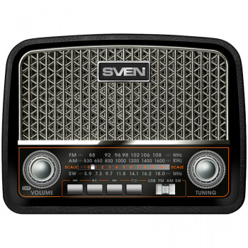 SVEN SRP-555 radijo garsiakalbis, juodas-sidabrinis, 3 W, FM/AM/SW, USB, SD/microSD, baterija