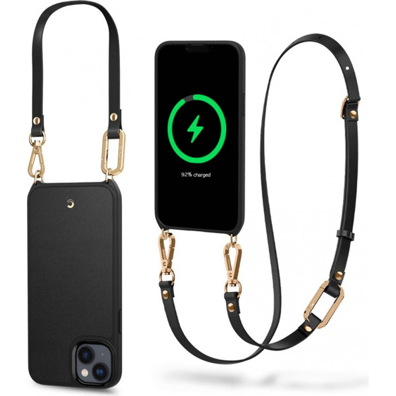 Spigen Cyrill Classic Charm Mag (ACS04948) MagSafe dėklas su dirželiu, skirtas Apple iPhone 14 Plus / 15 Plus, juodas