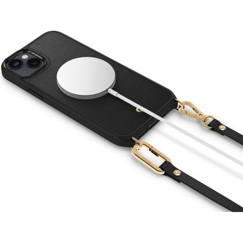 Spigen Cyrill Classic Charm Mag (ACS04948) MagSafe dėklas su dirželiu, skirtas Apple iPhone 14 Plus / 15 Plus, juodas