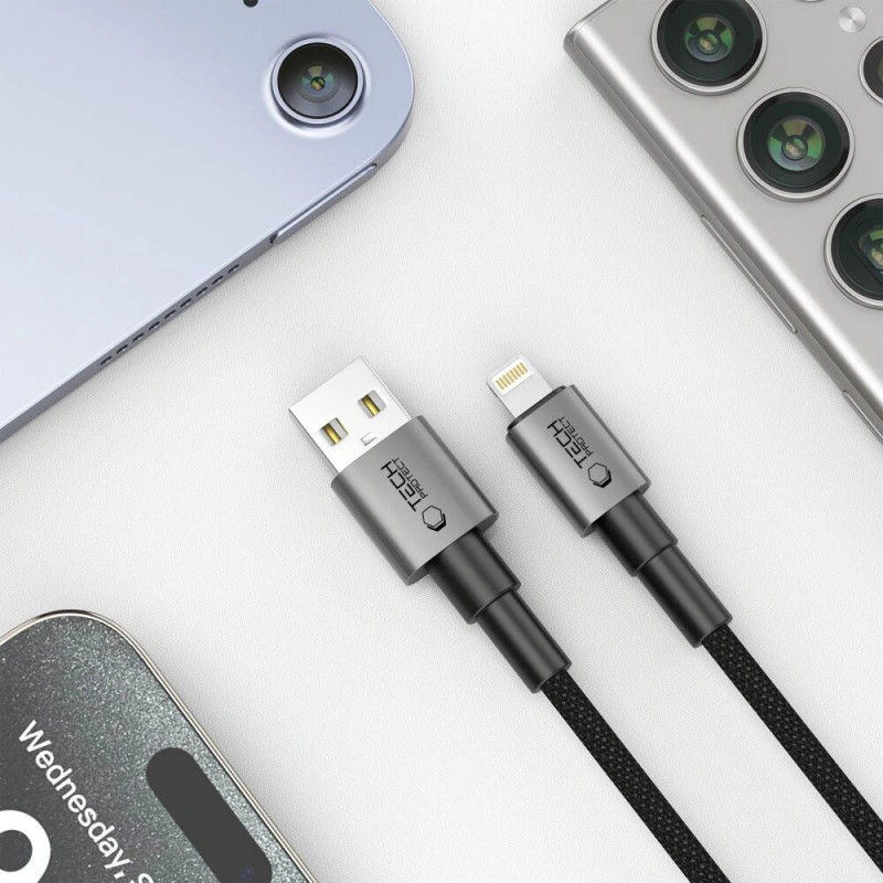 Tech-Protect Ultraboost DNA USB-A / Lightning kabelis, 12 W, 2,4 A, 25 cm, Iron Grey