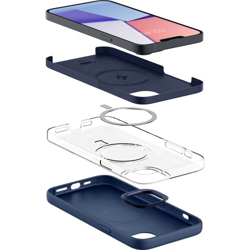 Spigen Silicone Fit Mag (ACS04921) MagSafe dėklas, skirtas Apple iPhone 14 Plus / 15 Plus, tamsiai mėlynas