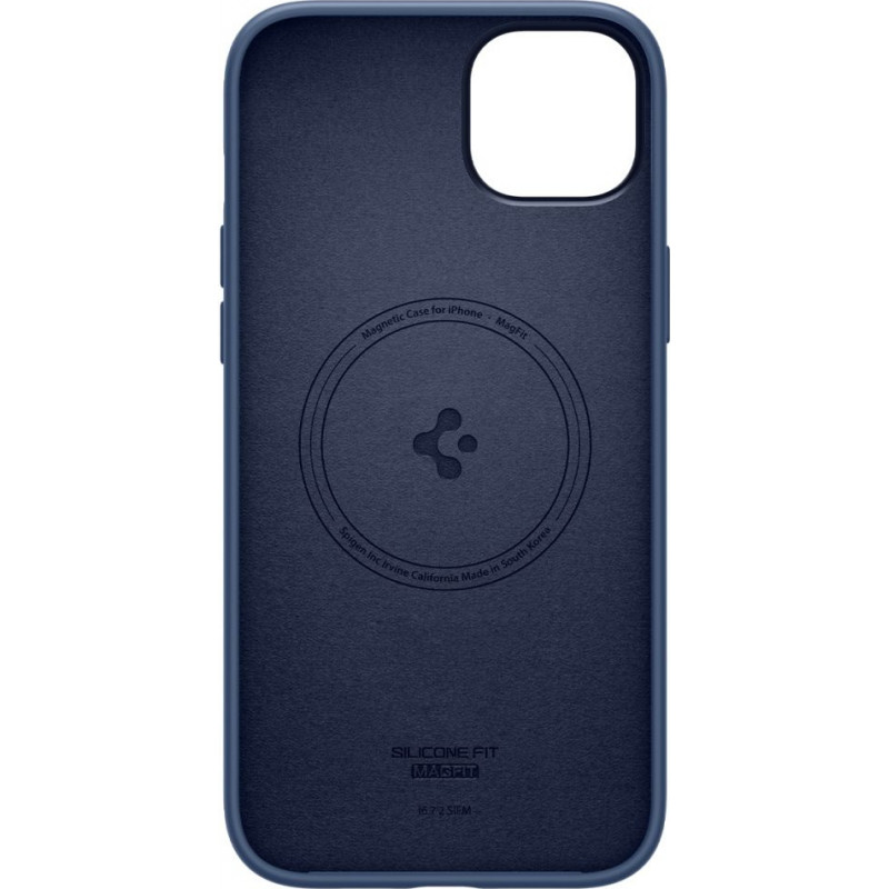 Spigen Silicone Fit Mag (ACS04921) MagSafe dėklas, skirtas Apple iPhone 14 Plus / 15 Plus, tamsiai mėlynas