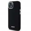 DKNY Apple iPhone 15 kietasis dėklas Liquid Silicone Small Metal Logo MagSafe, juodas
