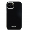 DKNY Apple iPhone 15 kietasis dėklas Liquid Silicone Small Metal Logo MagSafe, juodas