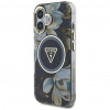Guess Glitter Flowers Triangle Buttons MagSafe dėklas, skirtas Apple iPhone 16, juodas