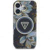 Guess Glitter Flowers Triangle Buttons MagSafe dėklas, skirtas Apple iPhone 16, juodas