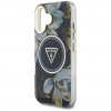 Guess Glitter Flowers Triangle Buttons MagSafe dėklas, skirtas Apple iPhone 16, juodas